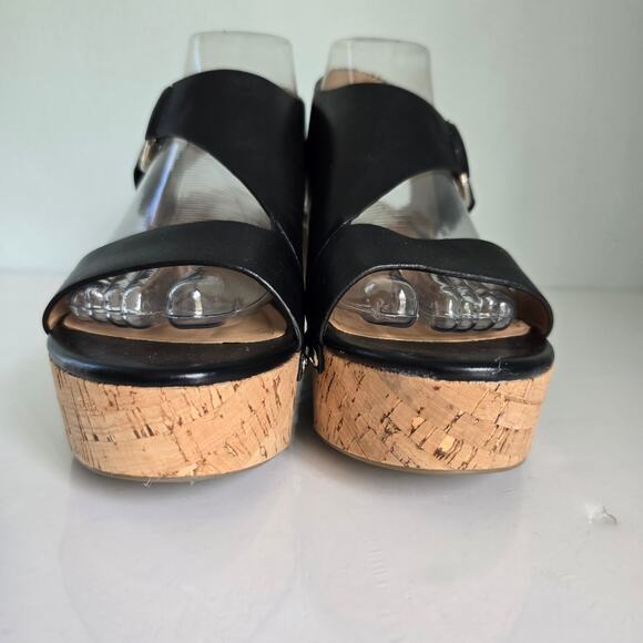 Marc Fisher Rana Wedge Platform Sandals Women's 8M Black Leather Cork Boho - Picture 5 of 12